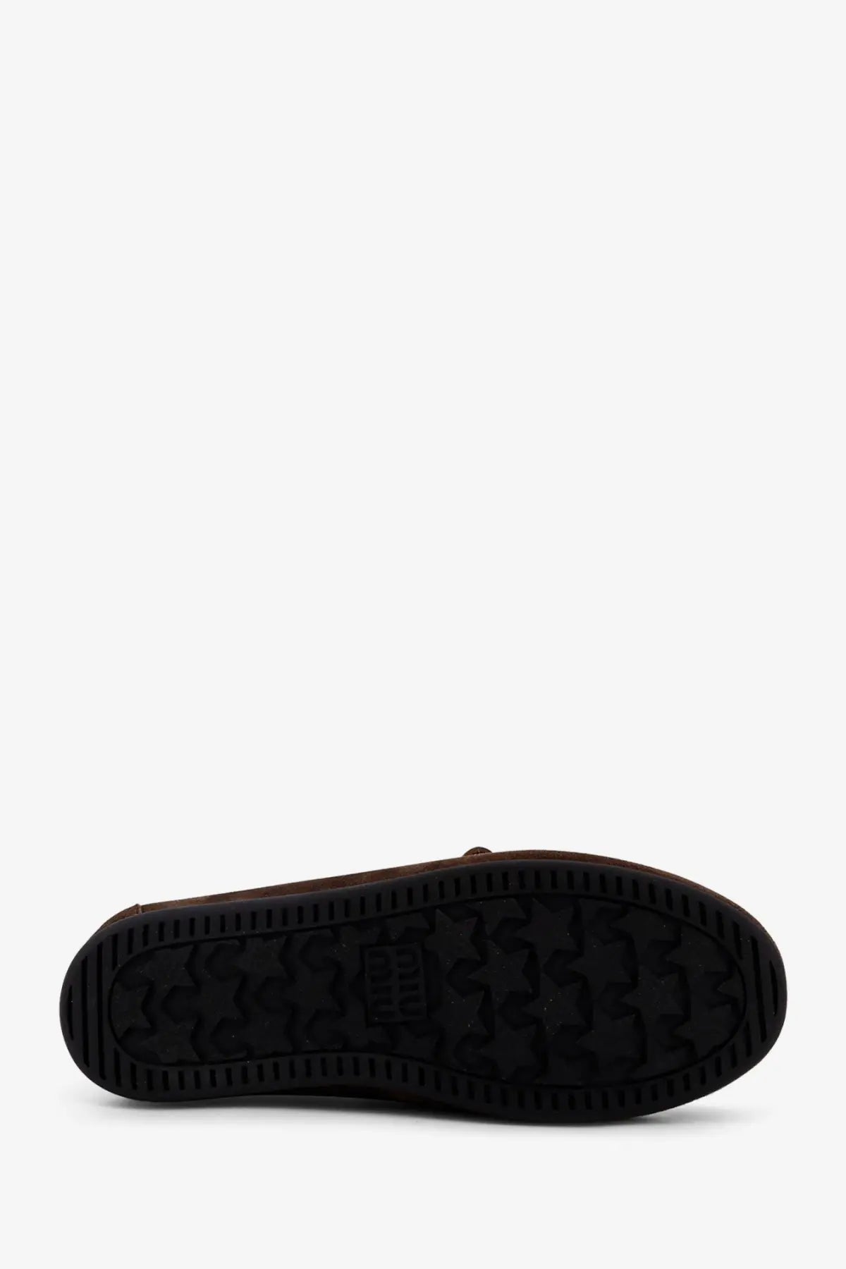 Brown leather moccasin with black textured rubber sole in miu miu women’s vintage effect suede loafers gold collection