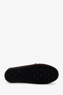 Brown leather moccasin with black textured rubber sole in miu miu women’s vintage effect suede loafers gold collection