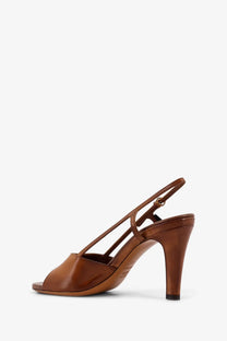 Miu Miu women’s vintage brown leather slingback heel with polished finish and thin straps