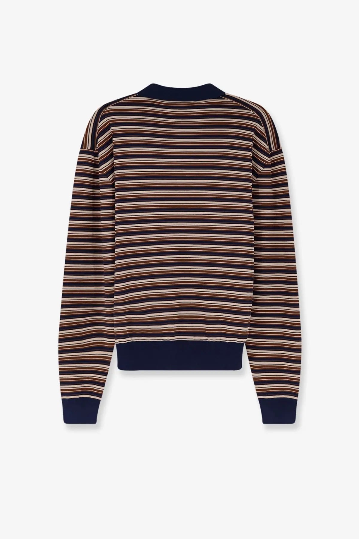 Miu Miu women’s virgin wool polo shirt white in a cozy long-sleeved striped sweater with ribbed crew neck and cuffs