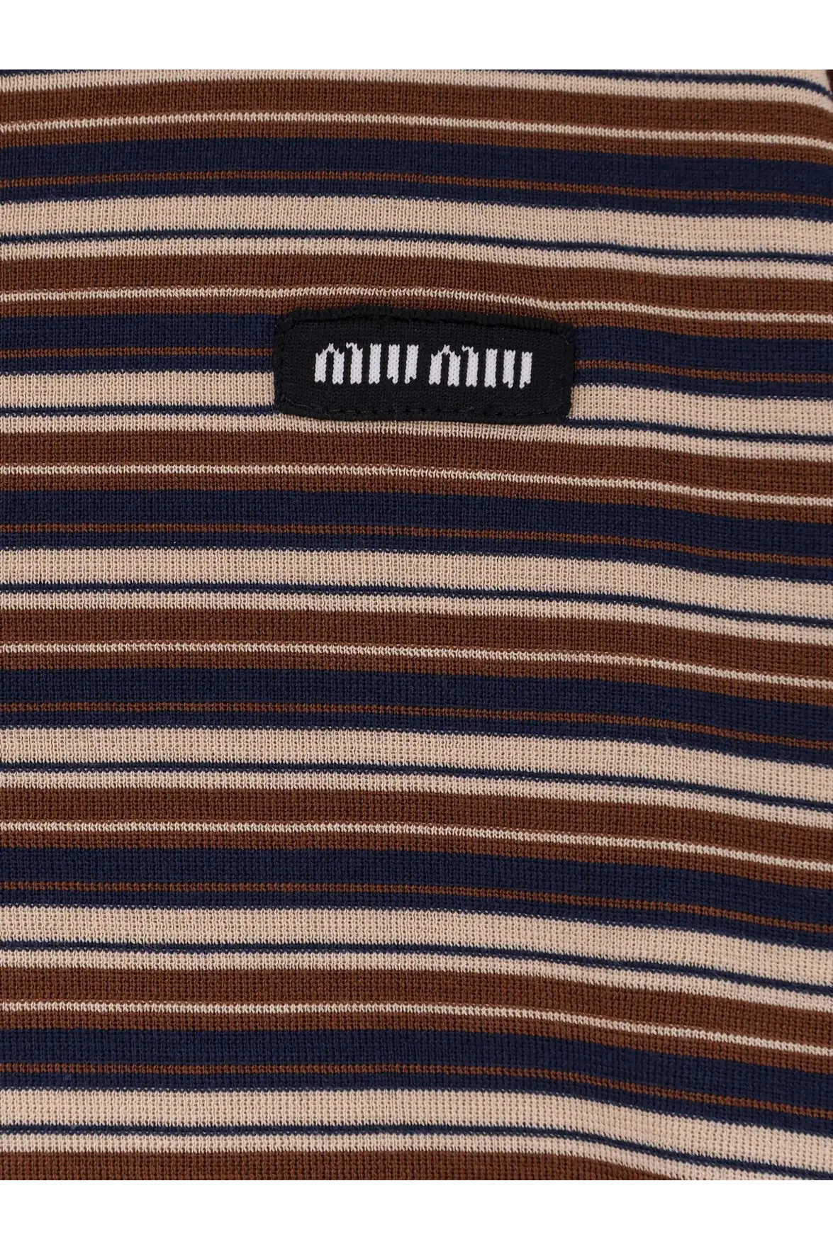 Miu miu women’s virgin wool polo shirt in white with brown navy blue and beige striped knit top design