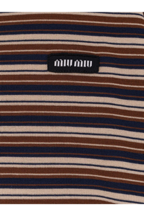 Miu Miu women’s white virgin wool polo shirt with brown navy blue and beige striped knit top front view