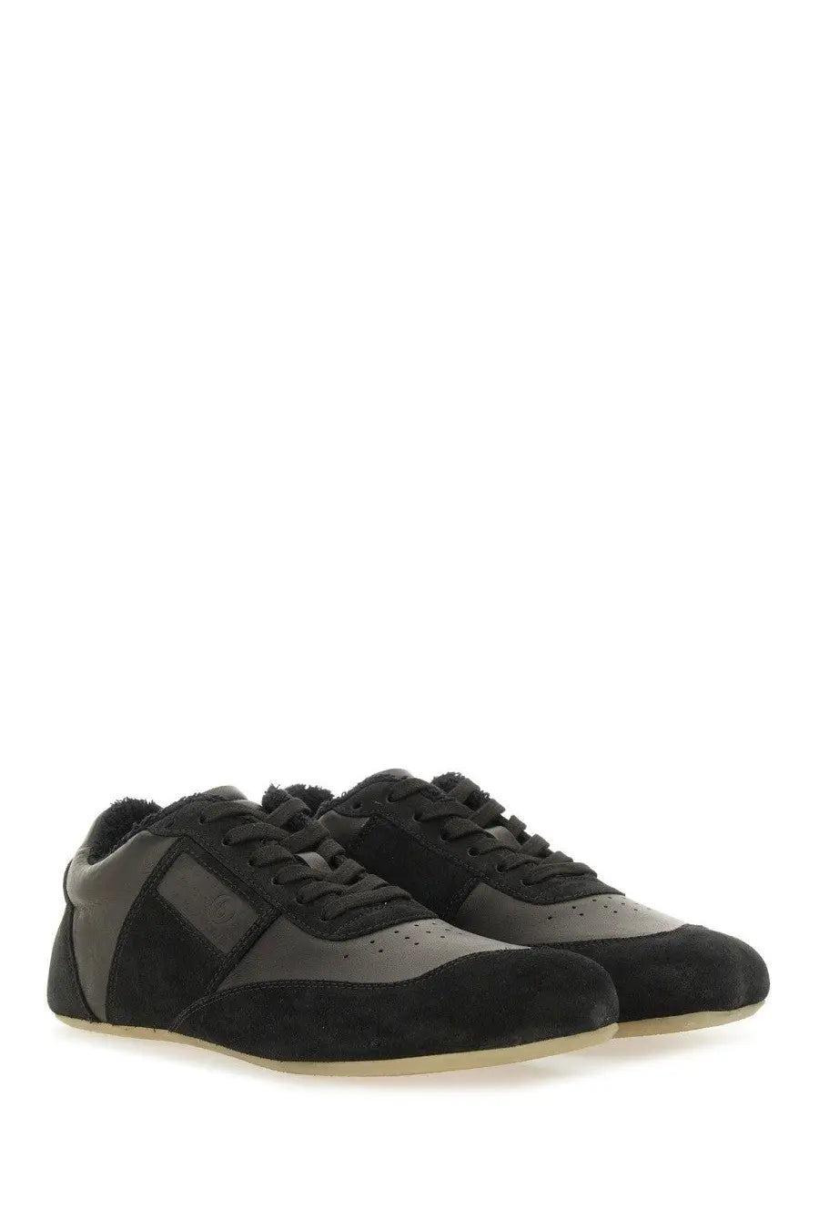 Mm6 maison margiela men’s anatomic sneaker black suede with soft textured upper and contrasting dark laces