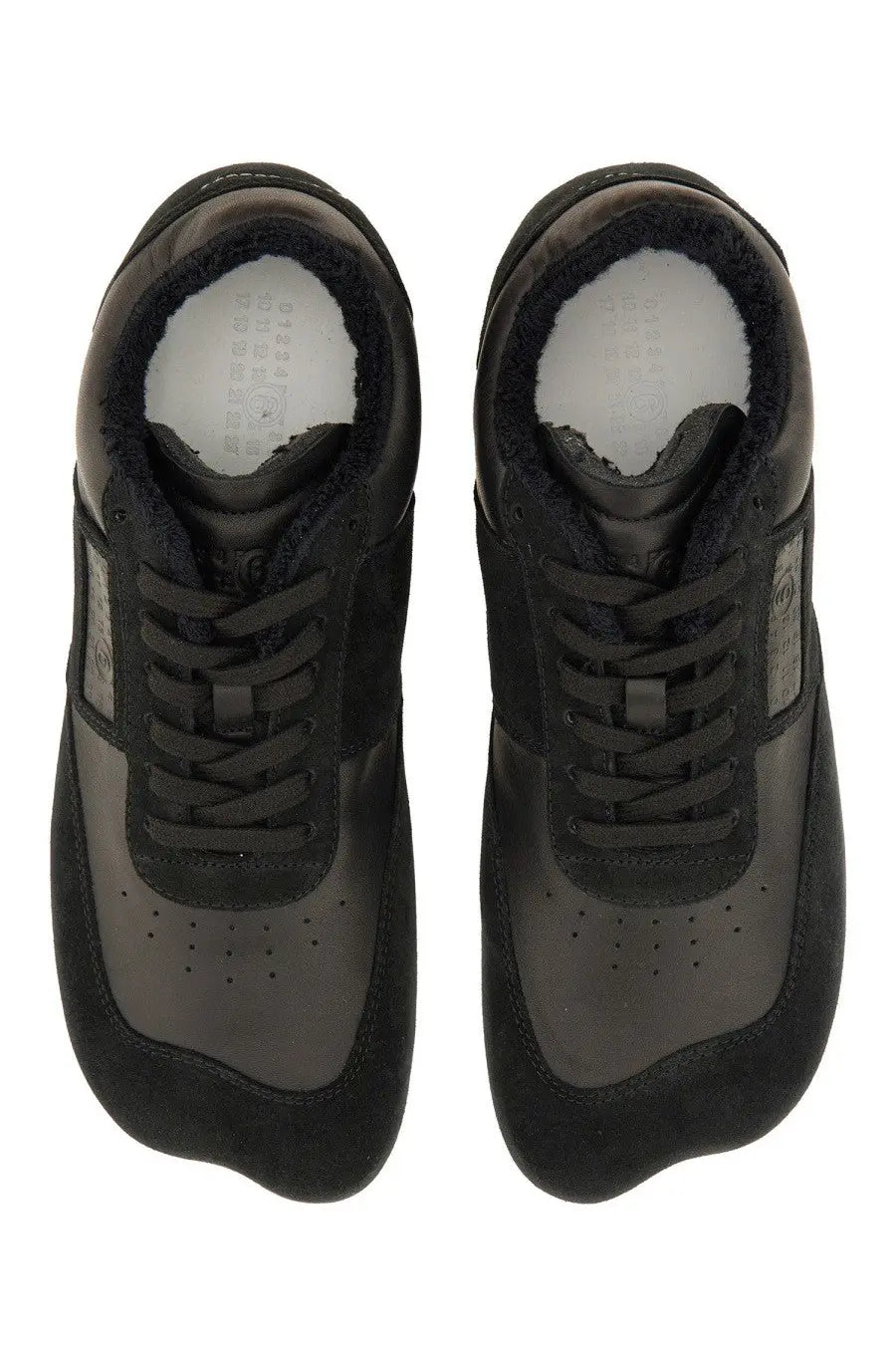 Mm6 maison margiela men’s anatomic sneaker black with sleek modern design in black suede and leather materials