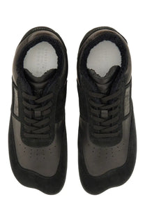 Mm6 maison margiela men’s anatomic sneaker black with sleek modern design in black suede and leather materials