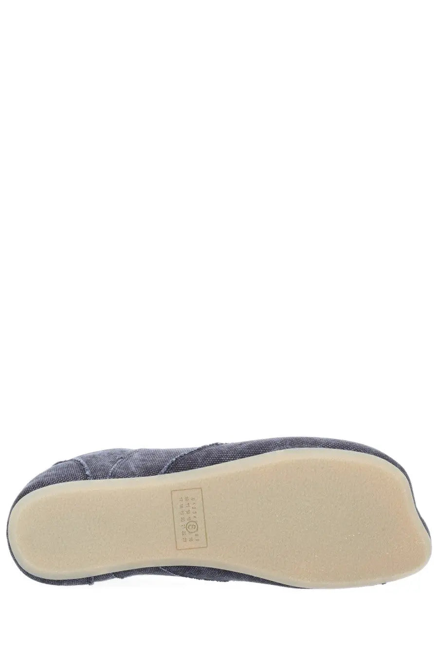 Mm6 maison margiela men’s anatomical canvas sneaker grey in dark blue denim with beige rubber sole flat design