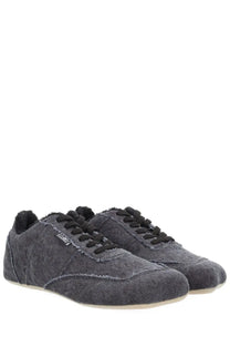 Dark gray mm6 maison margiela men’s anatomical canvas sneakers with black laces and white rubber sole