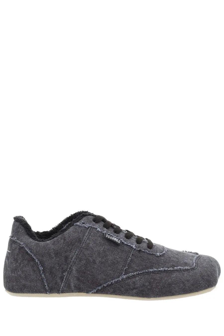 Mm6 Maison Margiela men’s anatomical dark gray canvas sneaker with black laces and soft fuzzy lining