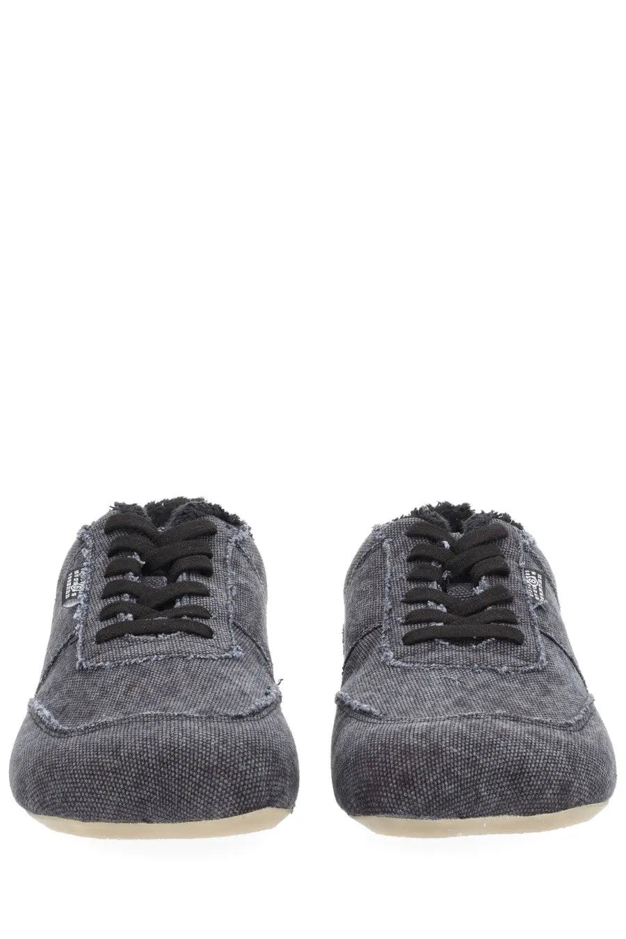 Mm6 maison margiela men’s anatomical canvas sneaker grey featuring dark gray canvas with black laces and distressed texture