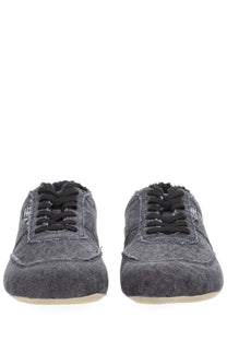 Mm6 maison margiela men’s anatomical canvas sneaker grey featuring dark gray canvas with black laces and distressed texture