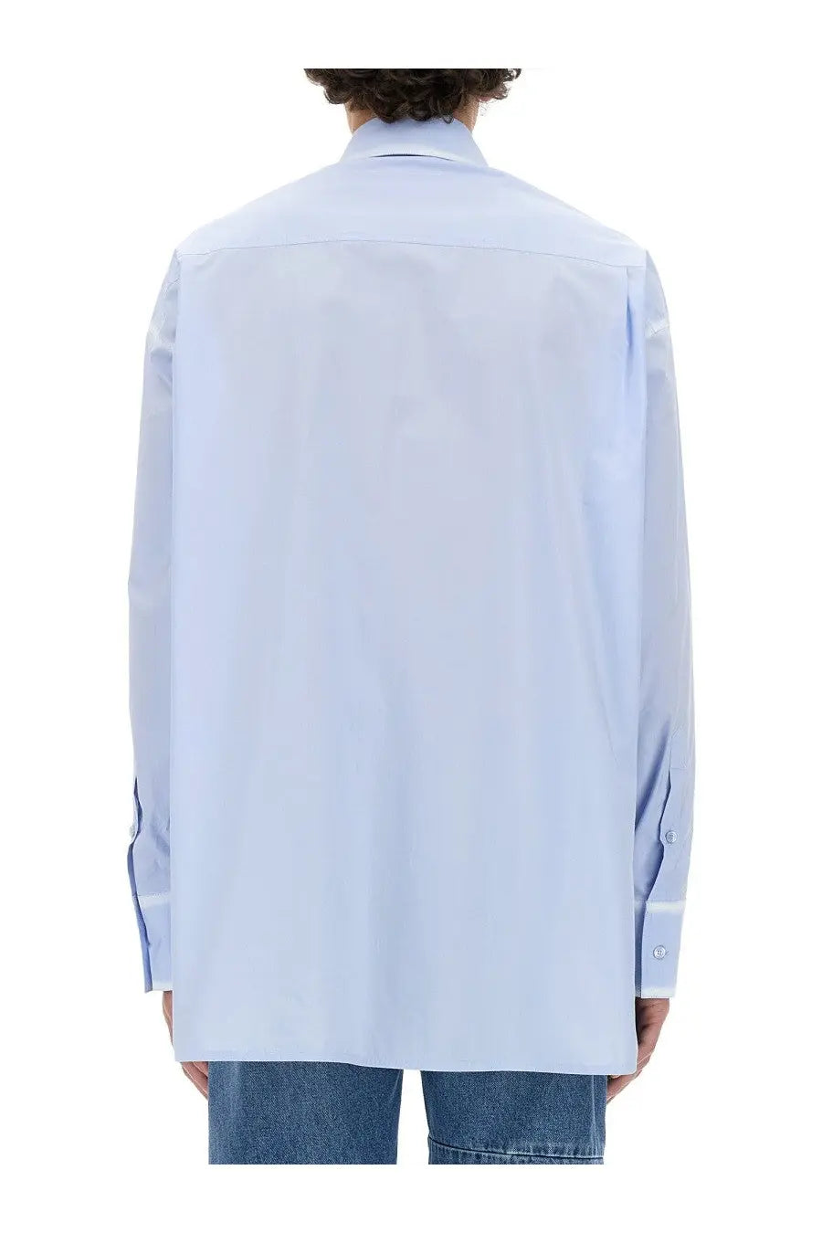 Light blue mm6 maison margiela men’s oversize fit long-sleeved button-down shirt with classic collar and pressed fabric