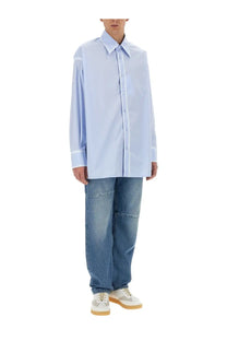 Mm6 maison margiela men’s oversize fit shirt in light blue with classic collar and long sleeves for casual wear