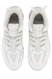 Mm6 maison margiela men’s salomon acs pro sneaker white with silver metallic eyelets and mesh detailing