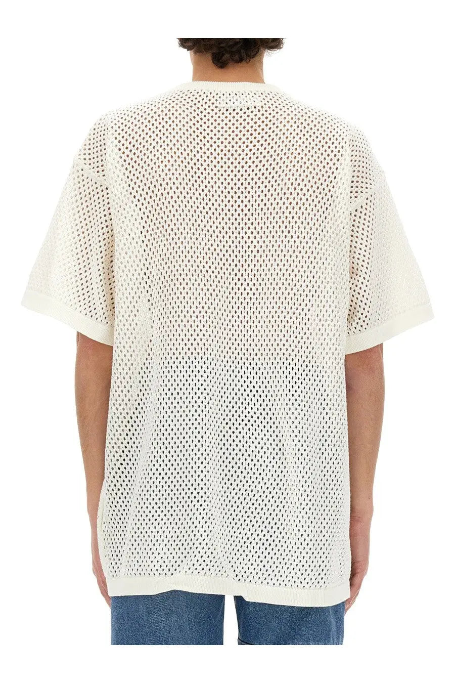 Off-white mesh short sleeve relaxed fit t-shirt in mm6 maison margiela men’s shirt black product line