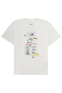 Off-white cotton mm6 maison margiela men’s t-shirt with detailed graphic print of library return slips and sticky notes