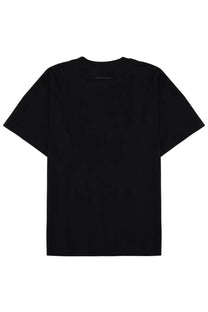 Black short-sleeved cotton t-shirt with minimalist design and subtle neckline stitching from MM6 Maison Margiela