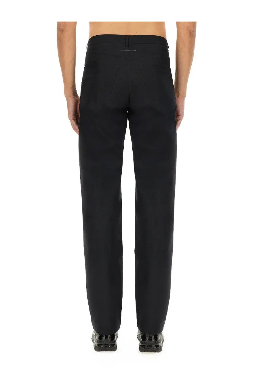 Black tailored mm6 maison margiela men’s straight leg pants with sleek cut and subtle stitching details