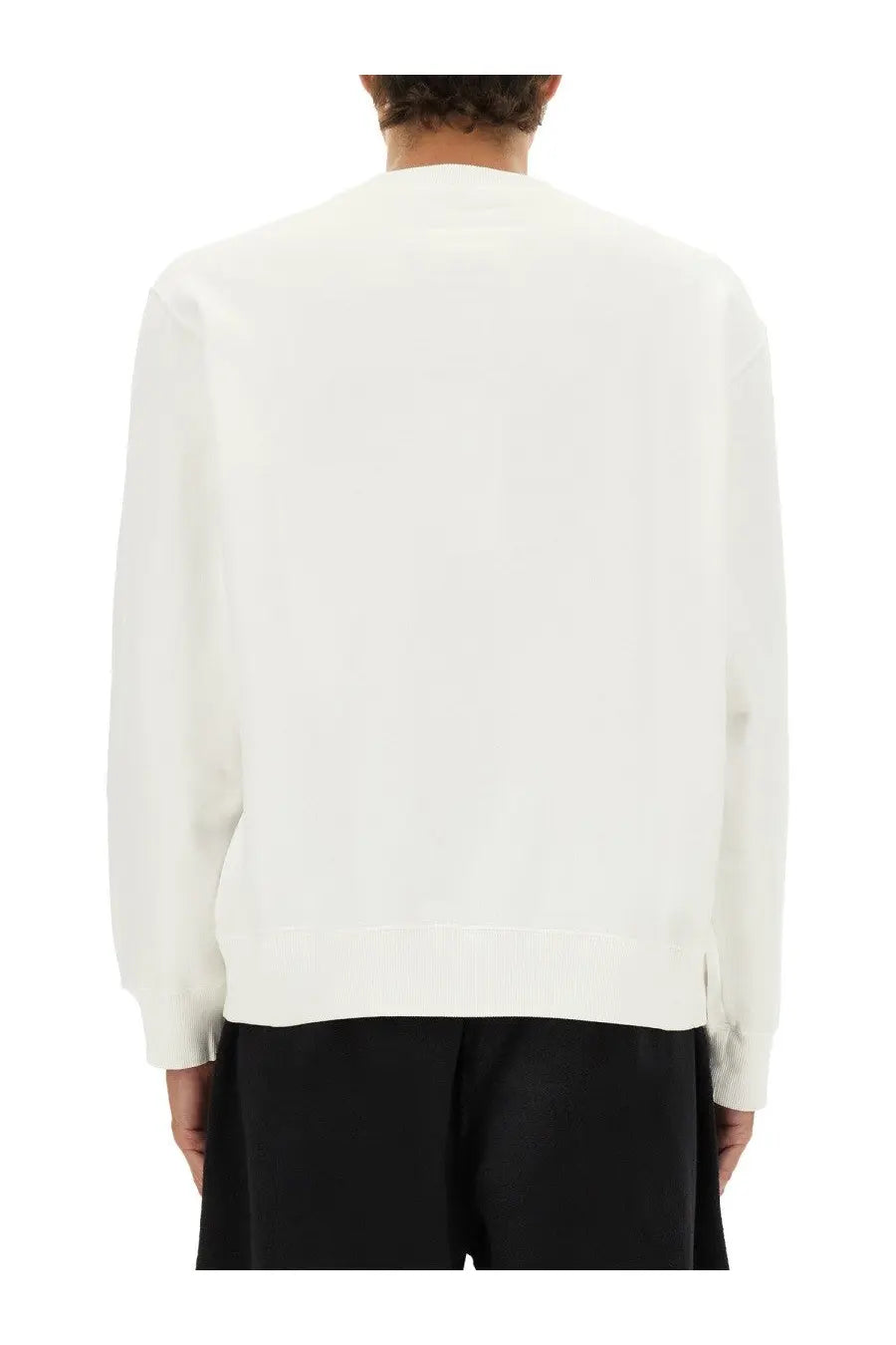 Mm6 Maison Margiela men’s white crewneck sweatshirt with smooth minimalist design and subtle ribbed cuffs