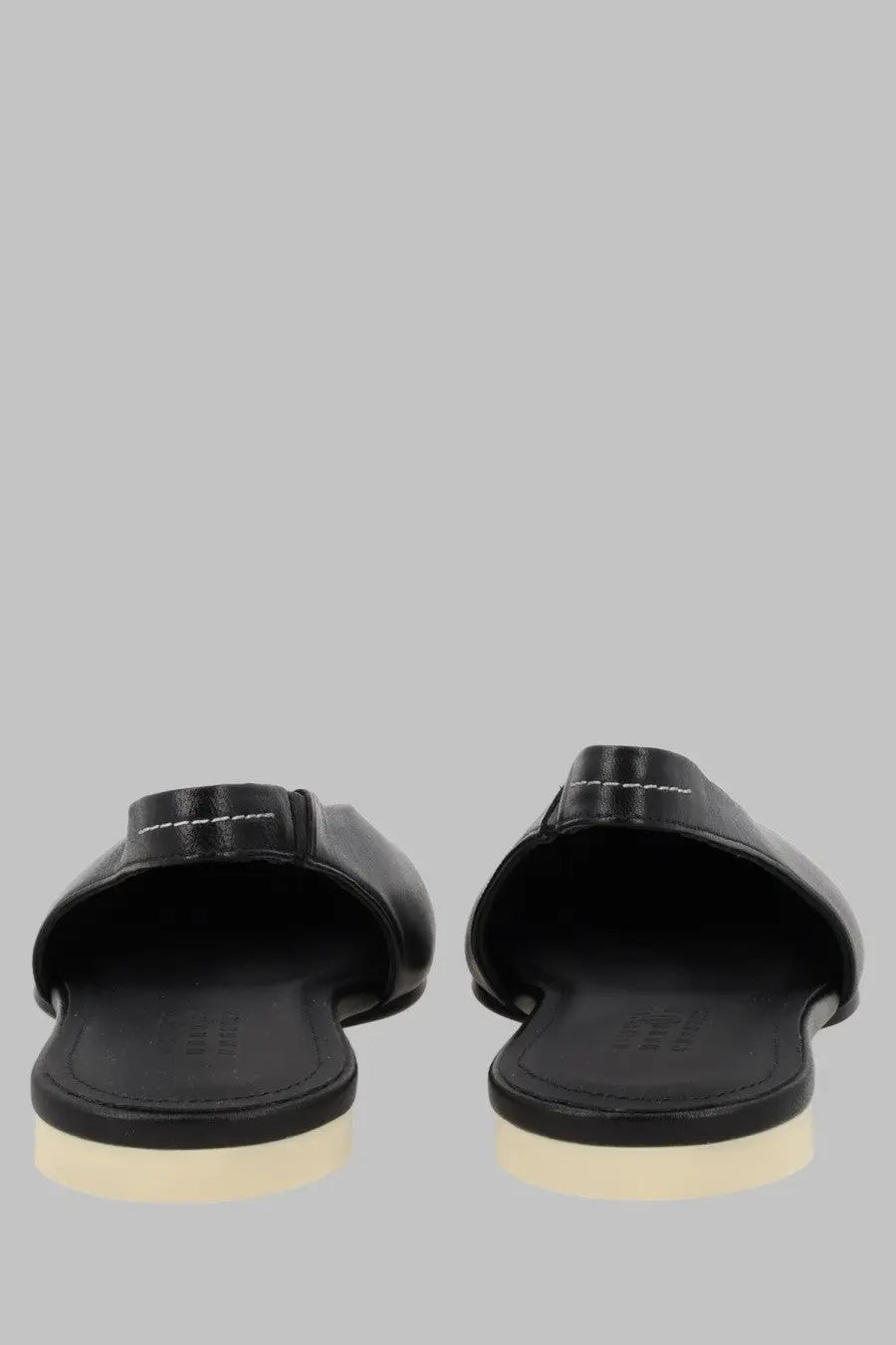 Mm6 maison margiela women’s ballerina slingback black leather slide sandals with minimalist design and white stitching