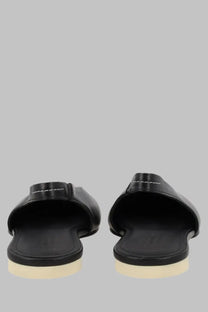 Mm6 maison margiela women’s ballerina slingback black leather slide sandals with minimalist design and white stitching