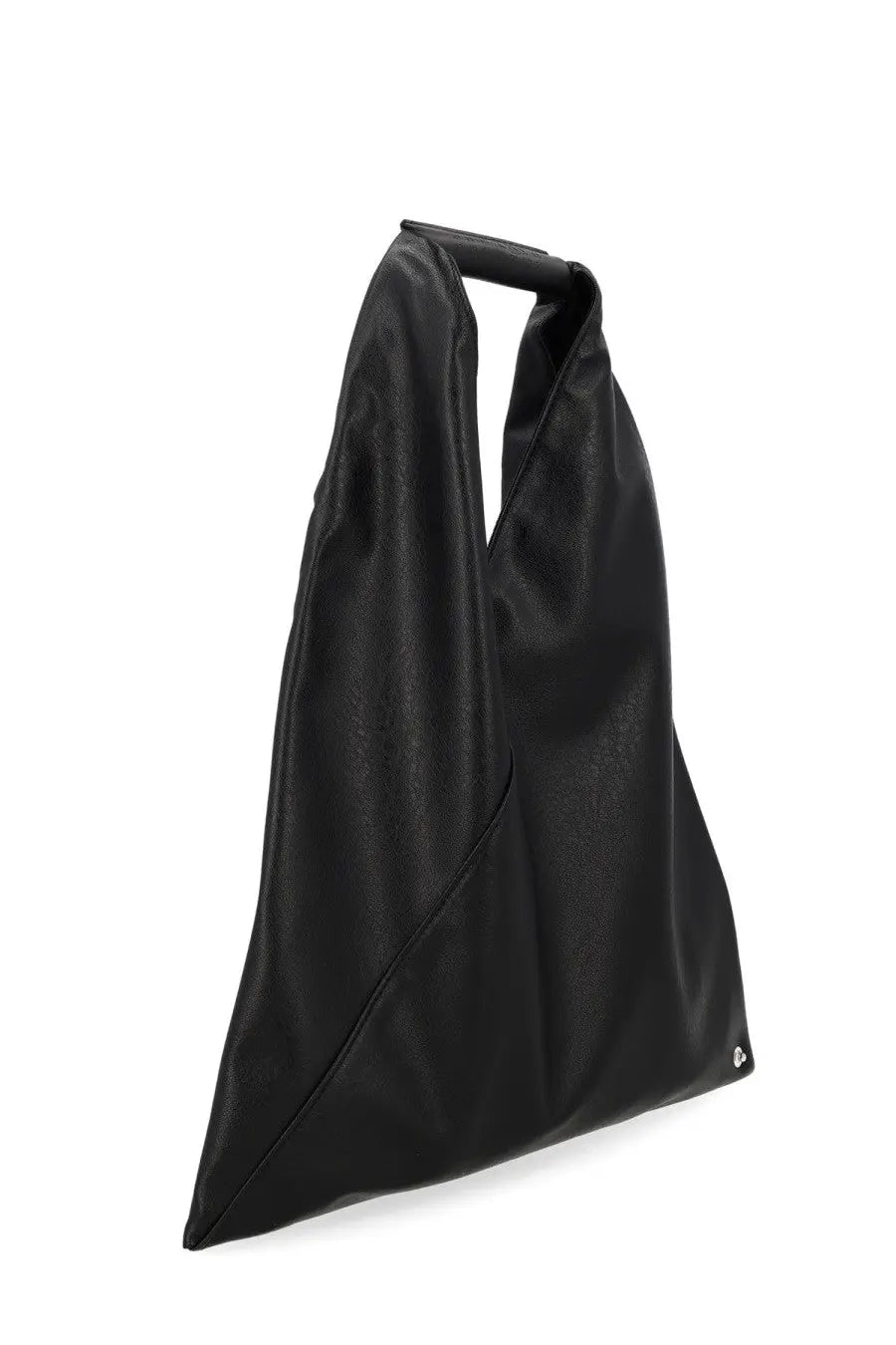 Black leather tote bag with minimalist design and structured angular folds from MM6 Maison Margiela womens borsa Japanese small black