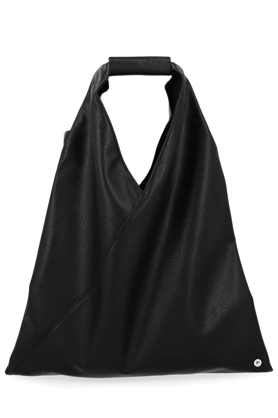 Black leather tote bag with minimalist design and top handle by mm6 maison margiela for women