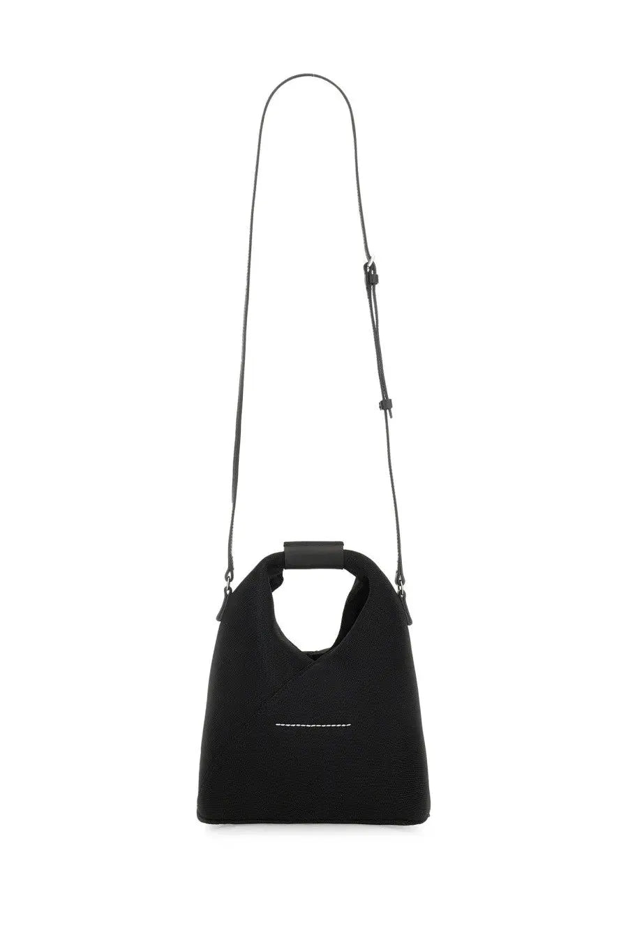 Mm6 Maison Margiela women’s borsa Japanese small black tote bag with sleek structured silhouette and white stitching detail