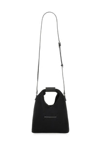 Mm6 Maison Margiela women’s borsa Japanese small black tote bag with sleek structured silhouette and white stitching detail