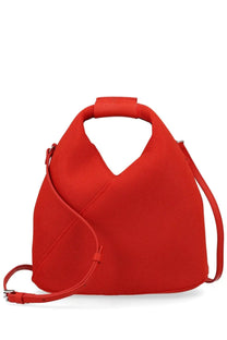 Mm6 maison margiela women’s borsa japanese small orange vibrant red woven canvas shoulder bag with leather handle and strap