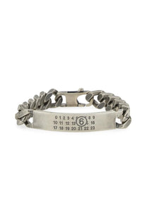 Mm6 maison margiela women’s silver-toned chain bracelet with rectangular engraved plate and number 6 in circle