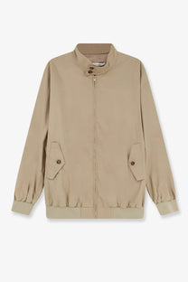 Beige cotton canvas bomber jacket by mm6 maison margiela with stand-up collar zipper closure and two button flap pockets