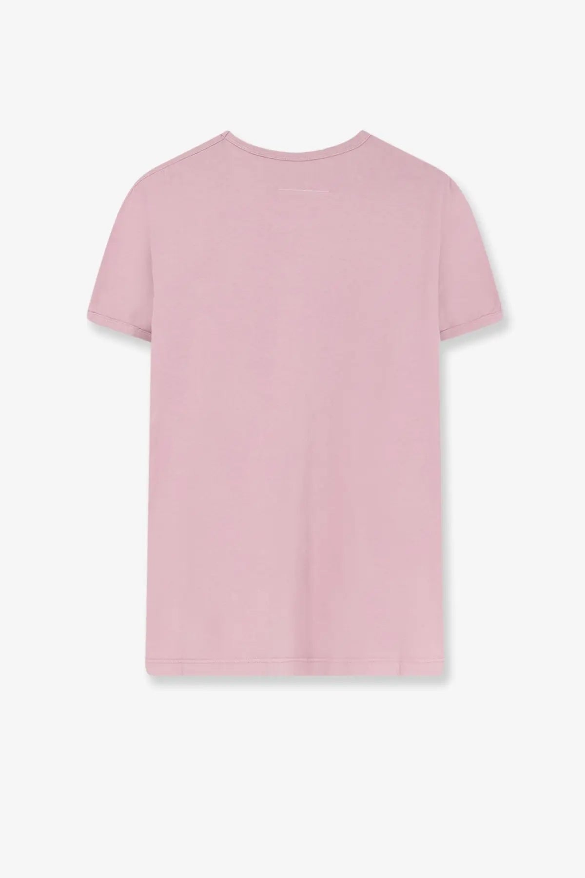 A soft pink short-sleeved cotton t-shirt with crew neck and subtle stitching details from mm6 maison margiela