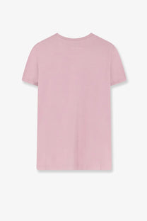 A soft pink short-sleeved cotton t-shirt with crew neck and subtle stitching details from mm6 maison margiela
