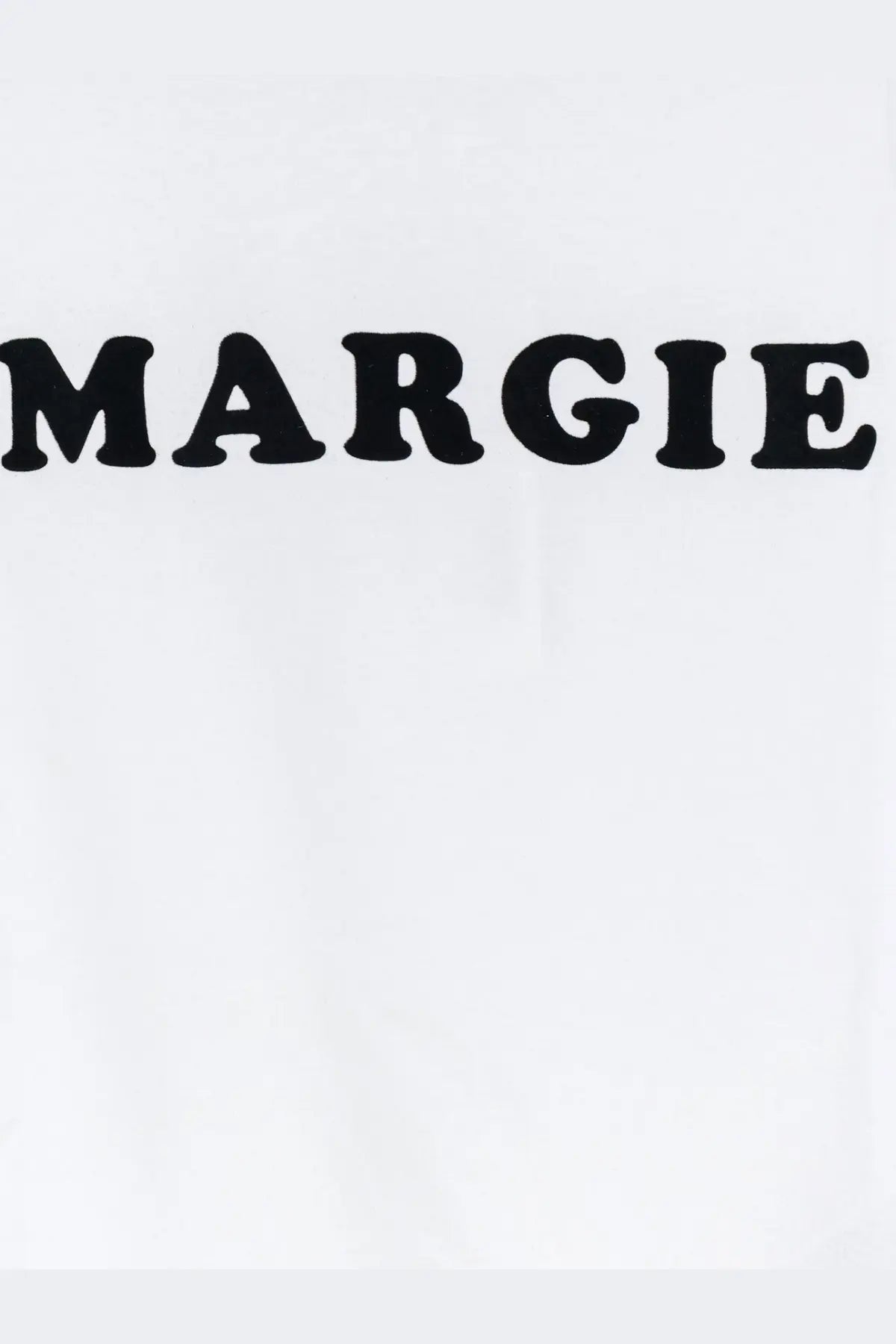 Mm6 maison margiela women’s white cotton t-shirt with bold black margie lettering across the chest
