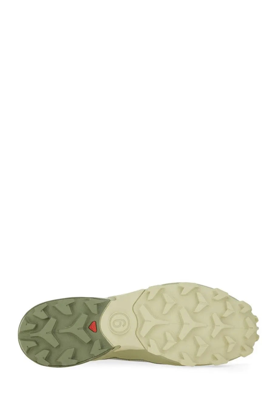 Olive green and beige mm6 maison margiela women’s cross low sneaker with textured rubber outsole and red heart logo