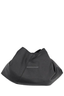 Black leather hobo bag with minimalist white stitching detail from MM6 Maison Margiela women’s Japanese bag black collection