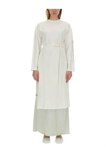 Mm6 maison margiela women’s white jersey shirt dress with long sleeves belted waist and subtle side panel detailing