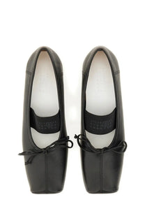 Mm6 maison margiela women’s black leather ballet flats with square toes and tied bow details