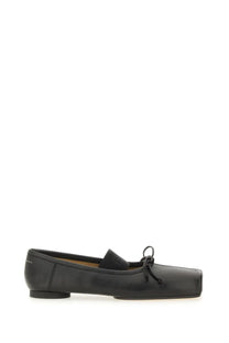 Mm6 maison margiela women’s black leather loafer with square toe and tied bow detail