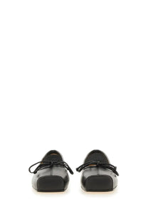 Mm6 maison margiela women’s black leather loafers with square toe and tied laces for elegant wear