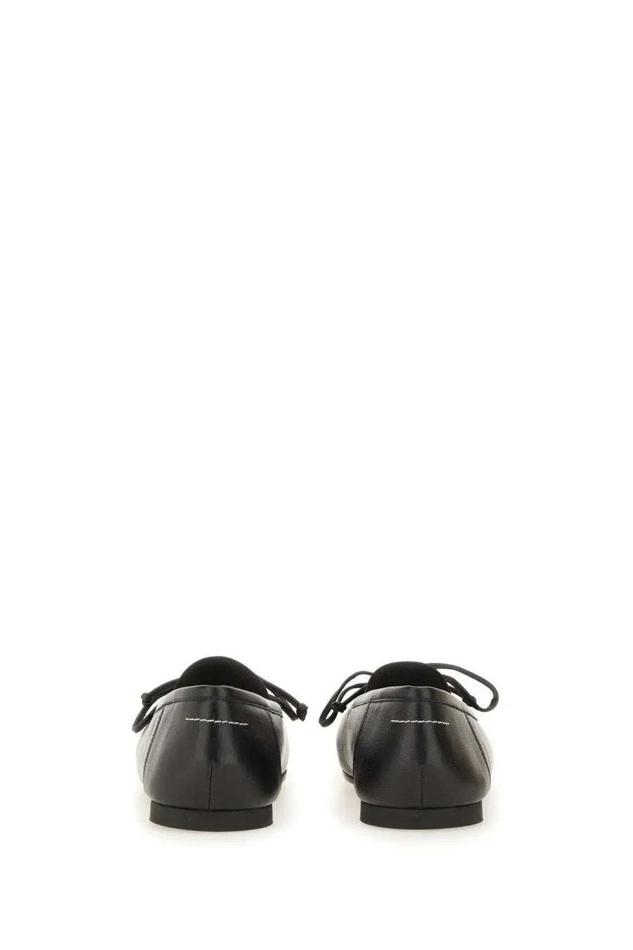 Mm6 maison margiela women’s leather ballerina black patent leather loafers with white stitching and thin laces