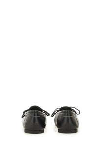 Mm6 maison margiela women’s leather ballerina black patent leather loafers with white stitching and thin laces