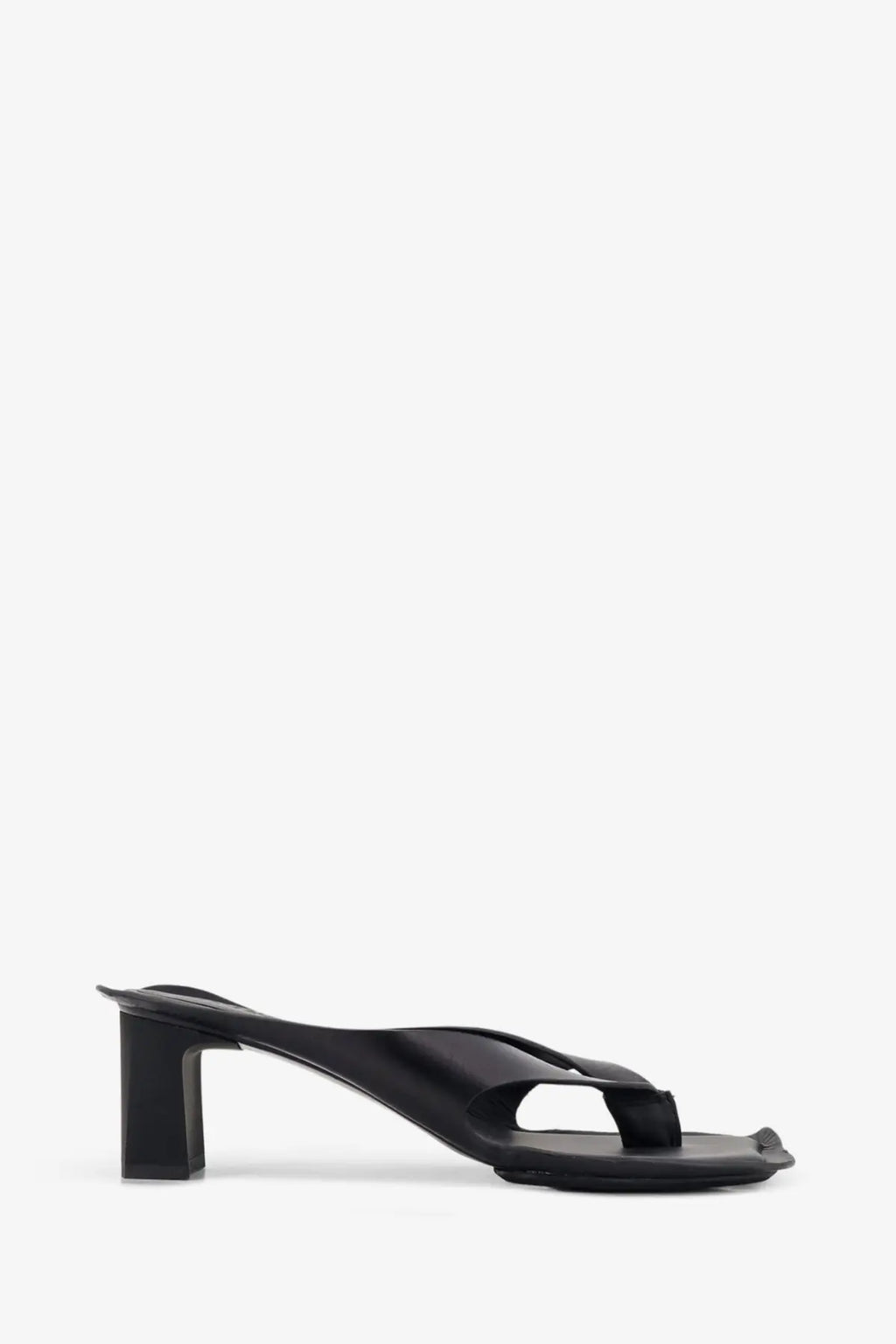 Mm6 Maison Margiela women’s black leather mule sandals with block heel and minimalist design