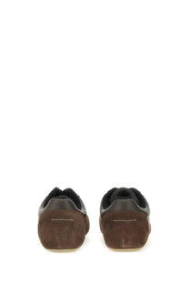 Mm6 Maison Margiela women’s leather sneaker brown low-top with brown suede black leather and plush lining