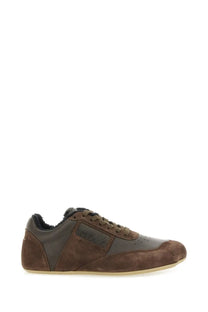 MM6 Maison Margiela women’s leather sneaker brown low-top with brown suede and leather panels and soft warm lining