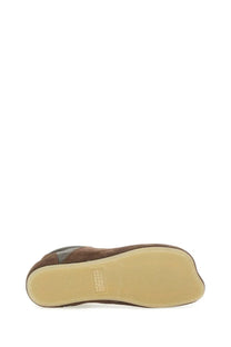 Mm6 Maison Margiela women’s brown leather sneaker with tan rubber sole and subtle stitching details