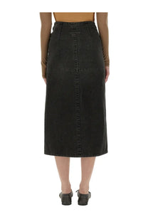Black denim midi skirt with high waist and front seam detail from mm6 maison margiela in grey color
