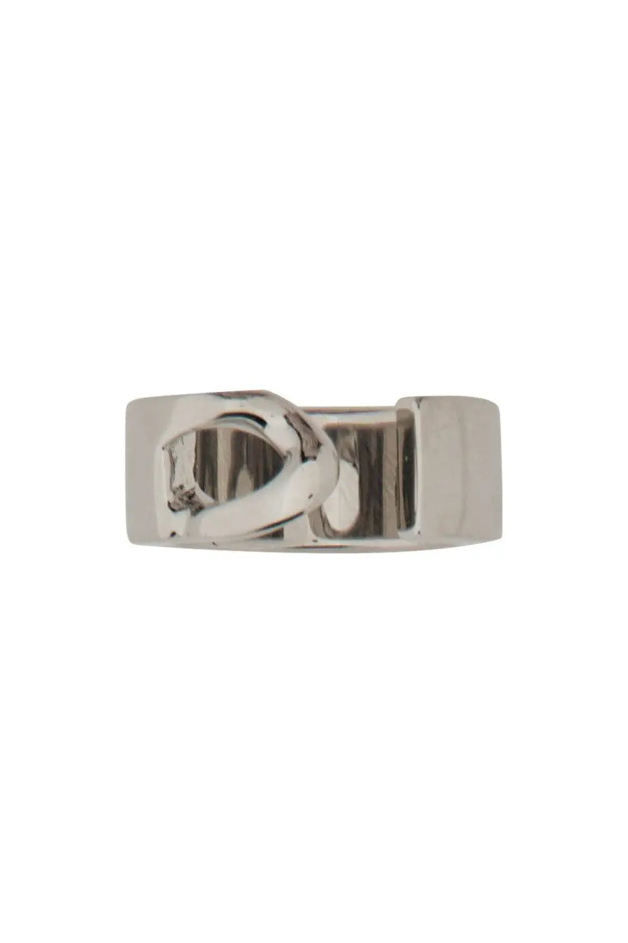 Silver-toned metal mm6 maison margiela women’s minimal numeric band ring with bold rectangular band and integrated clasp design