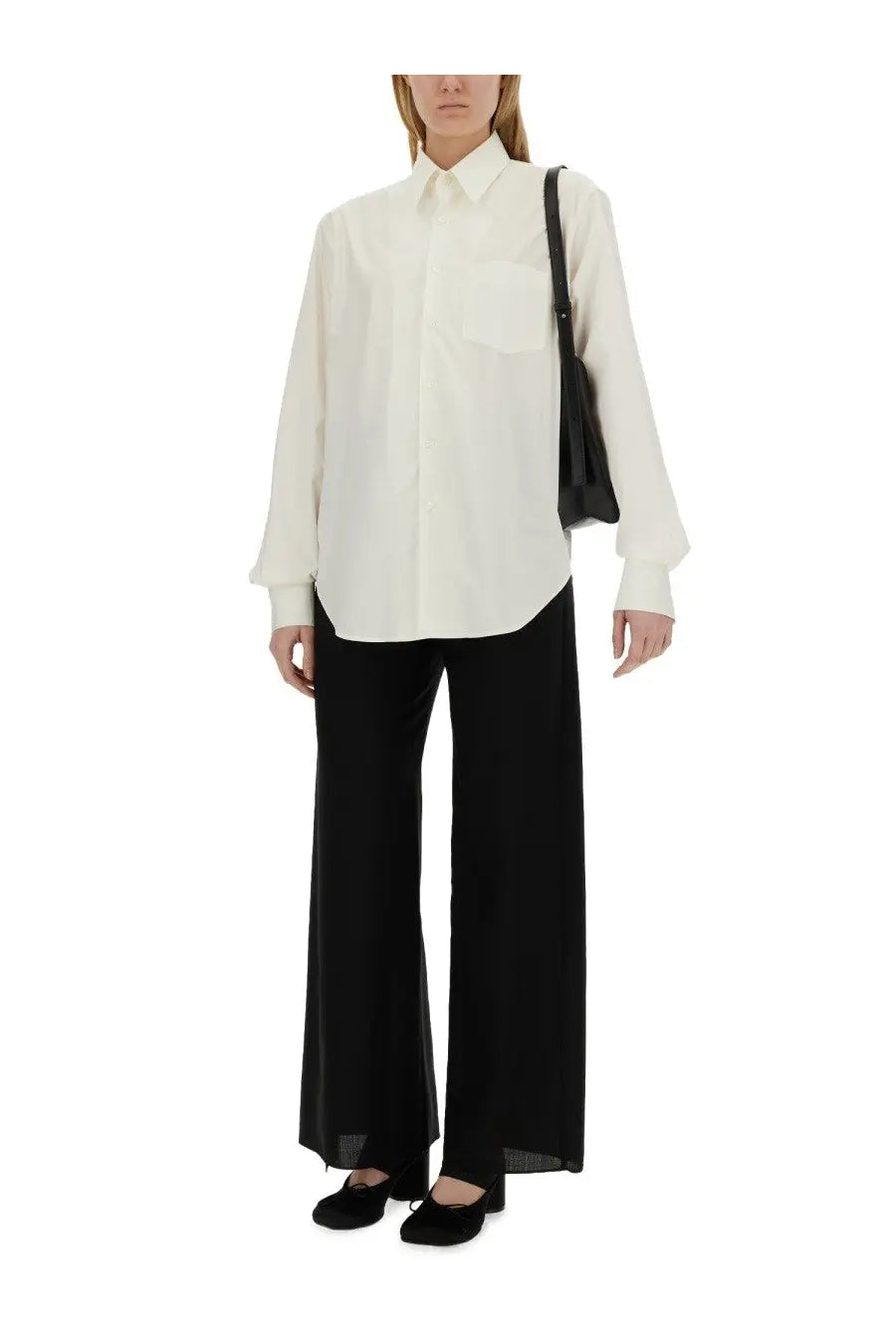 Mm6 Maison Margiela women’s white oversized button-down shirt with long sleeves and classic collar in cotton blend