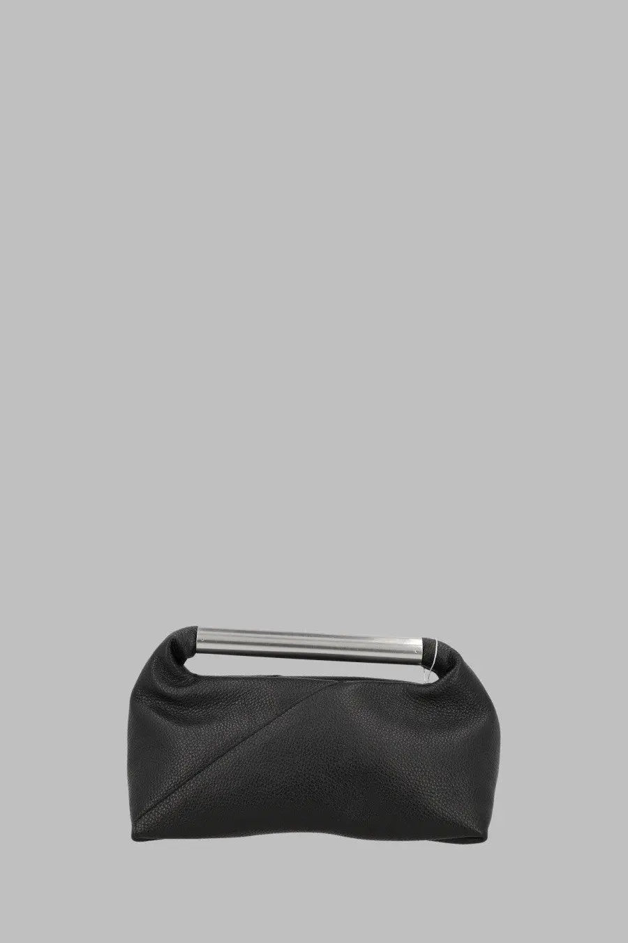 Mm6 Maison Margiela women’s pochette black textured leather clutch with sleek silver metal handle for elegant use